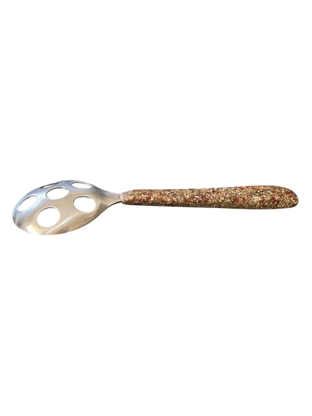 Unique vintage style kitchen tool, slotted spoon, resin? Handle